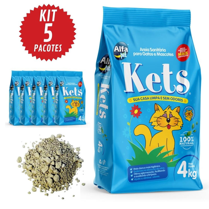 Areia Sanitária Para Gatos Kets Azul Kit com 5 Unidades - 4kg