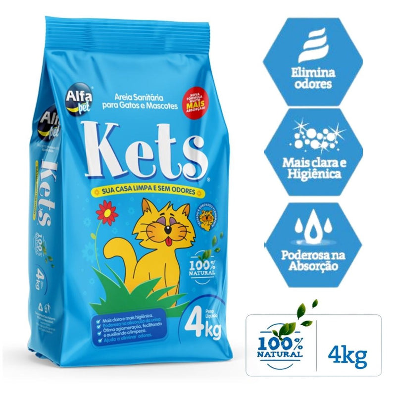 Areia Sanitária Para Gatos Kets Azul Kit com 5 Unidades - 4kg