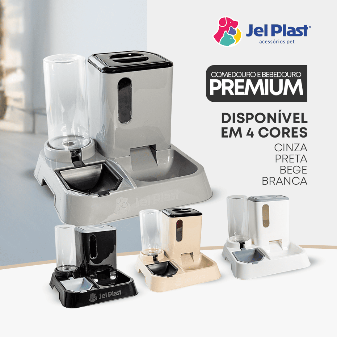 Comedouro e Bebedouro Automático Para Cães e Gatos Premium 3 em 1 Jel Plast