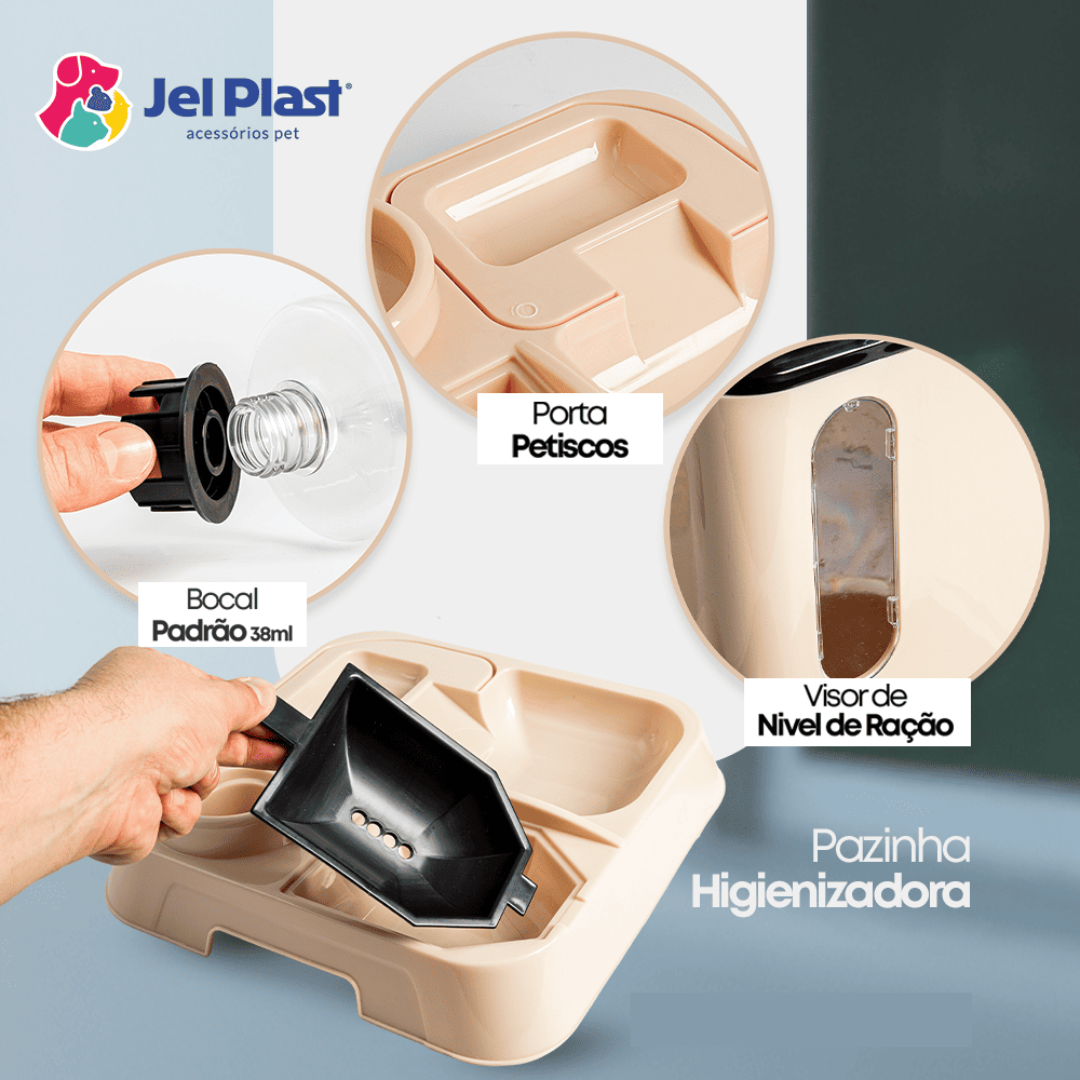 Comedouro e Bebedouro Automático Para Cães e Gatos Premium 3 em 1 Jel Plast
