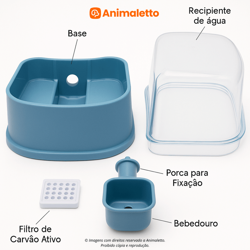 Bebedouro Automático Cães Pet Pelos Longos com Filtro 2,3Lts