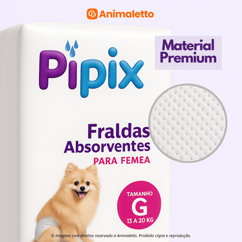 Fralda Higiênica Descartável para Cães Pet Pipix Fêmea 6 Unidades (PP, P, M e G)