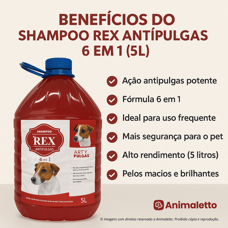 Shampoo Antipulgas Rex Cães 6 em 1 Pelos Brilhantes