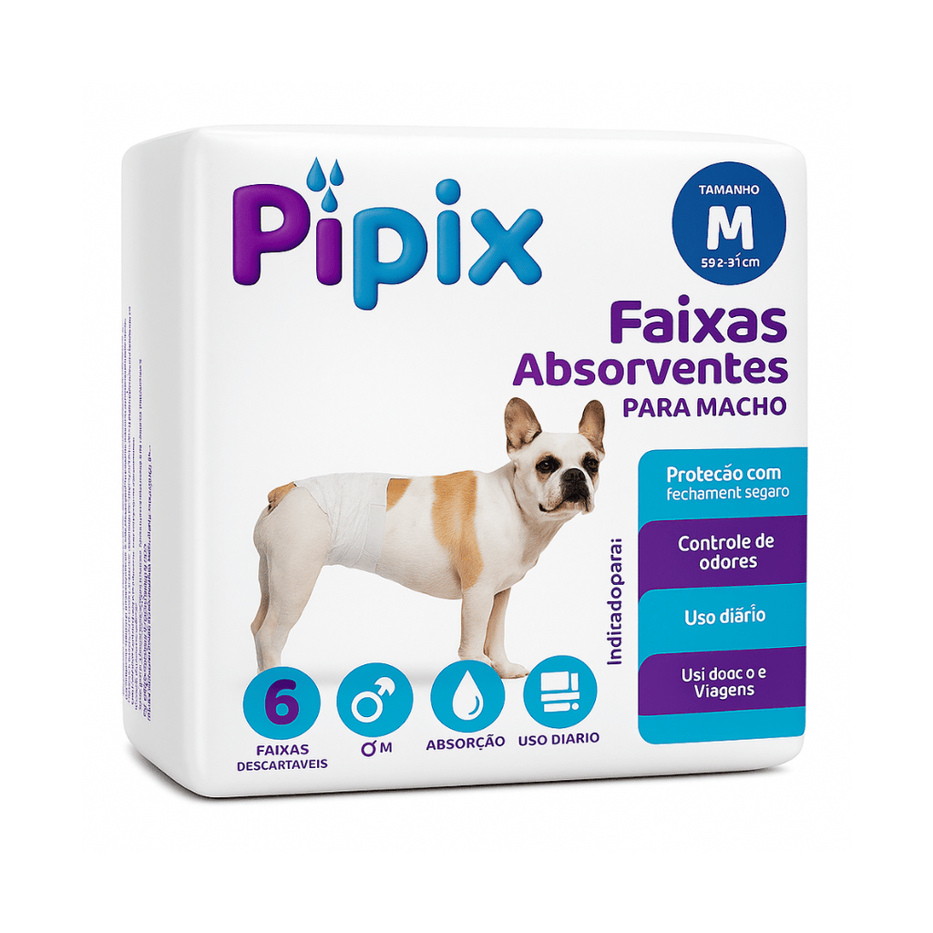 Fralda Higiênica Descartável para Cães Pet Pipix Macho 6 Un