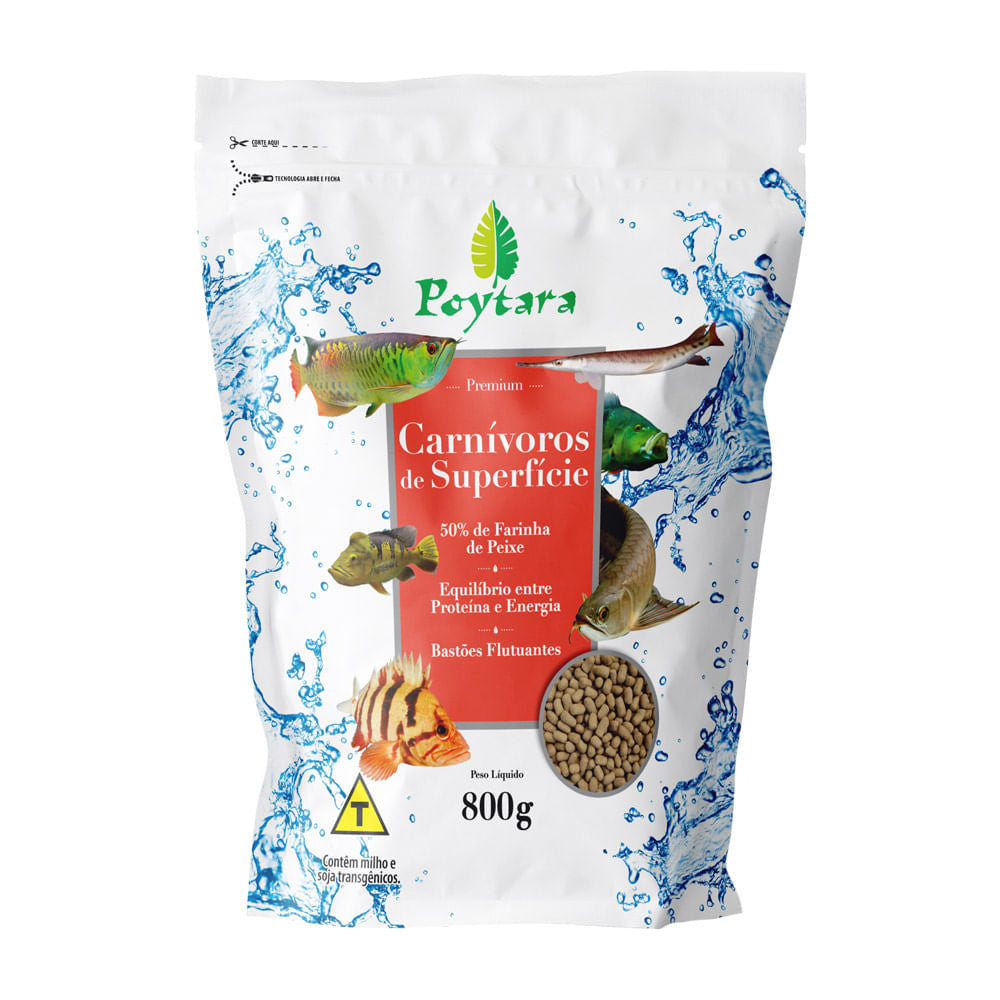 Alimento Poytara para Peixes Carnívoros de Superfície 800Gr