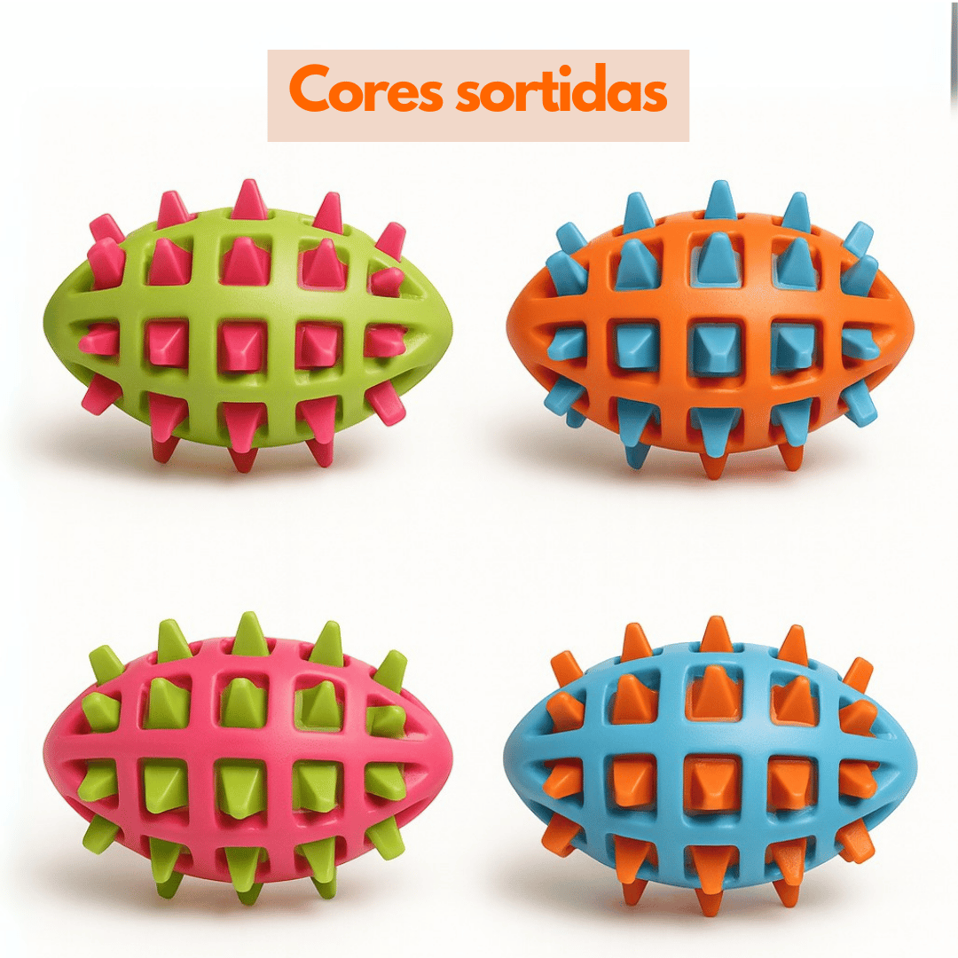 Brinquedo Mordedor Oval Spike Para Cães Pet Com Apito 14cm