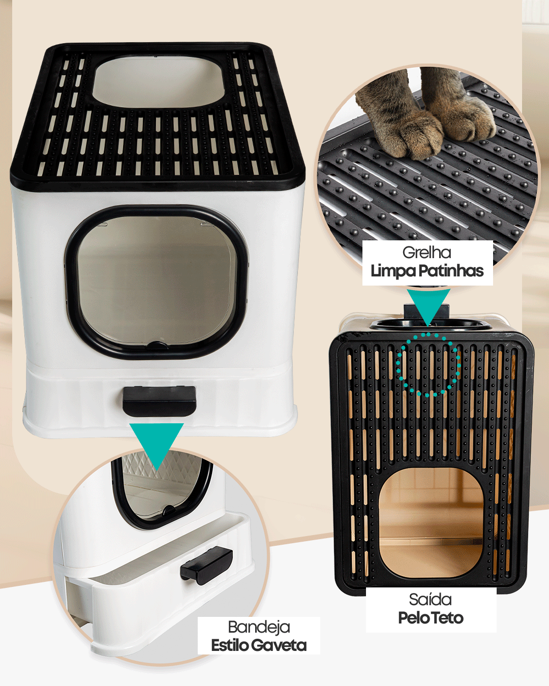 Caixa de Areia Fechada para Gatos SandBox Premium Jel Plast