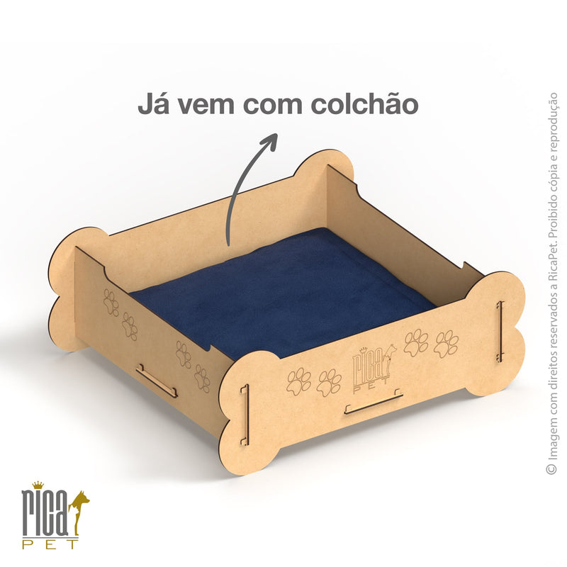 cama de madeira pet com colchão