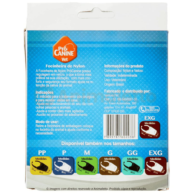 Focinheira de Nylon Ajustável para Cães PróCanine Vet