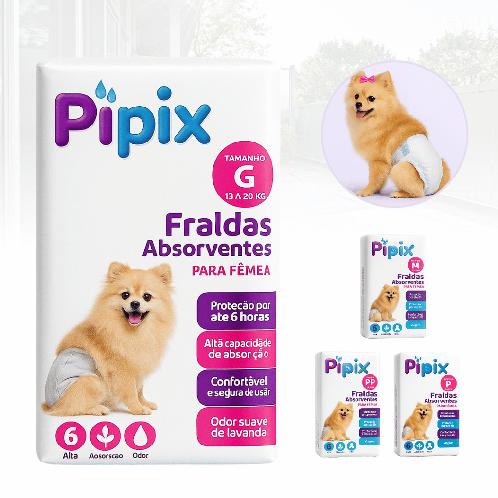 Fralda Higiênica Descartável para Cães Pet Pipix Fêmea 6 Unidades