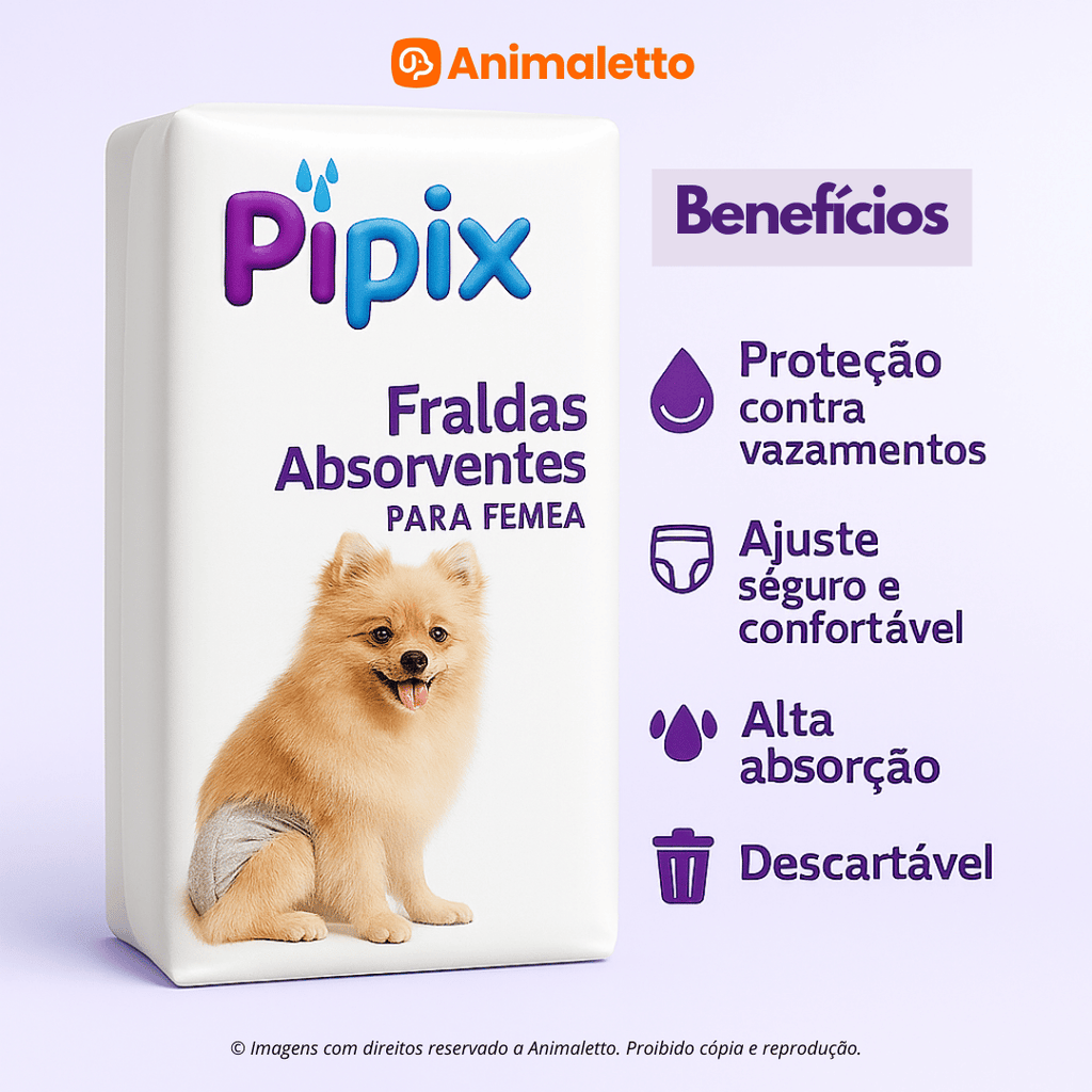 Fralda Higiênica Descartável para Cães Pet Pipix Fêmea 6 Unidades