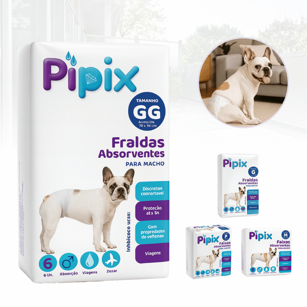 Fralda Higiênica Descartável para Cães Pet Pipix Macho 6 Un