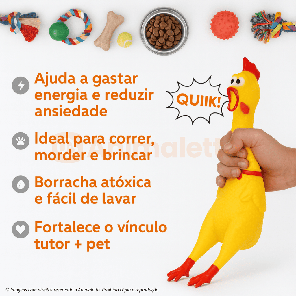 Frango Galinha Brinquedo Pet Borracha Mordedor com Apito 30cm
