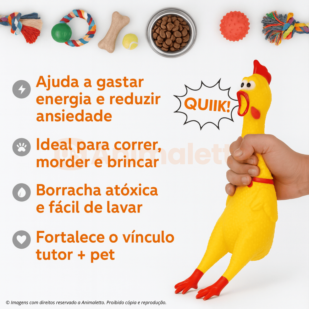 Frango Galinha Brinquedo Pet Borracha Mordedor com Apito 30cm
