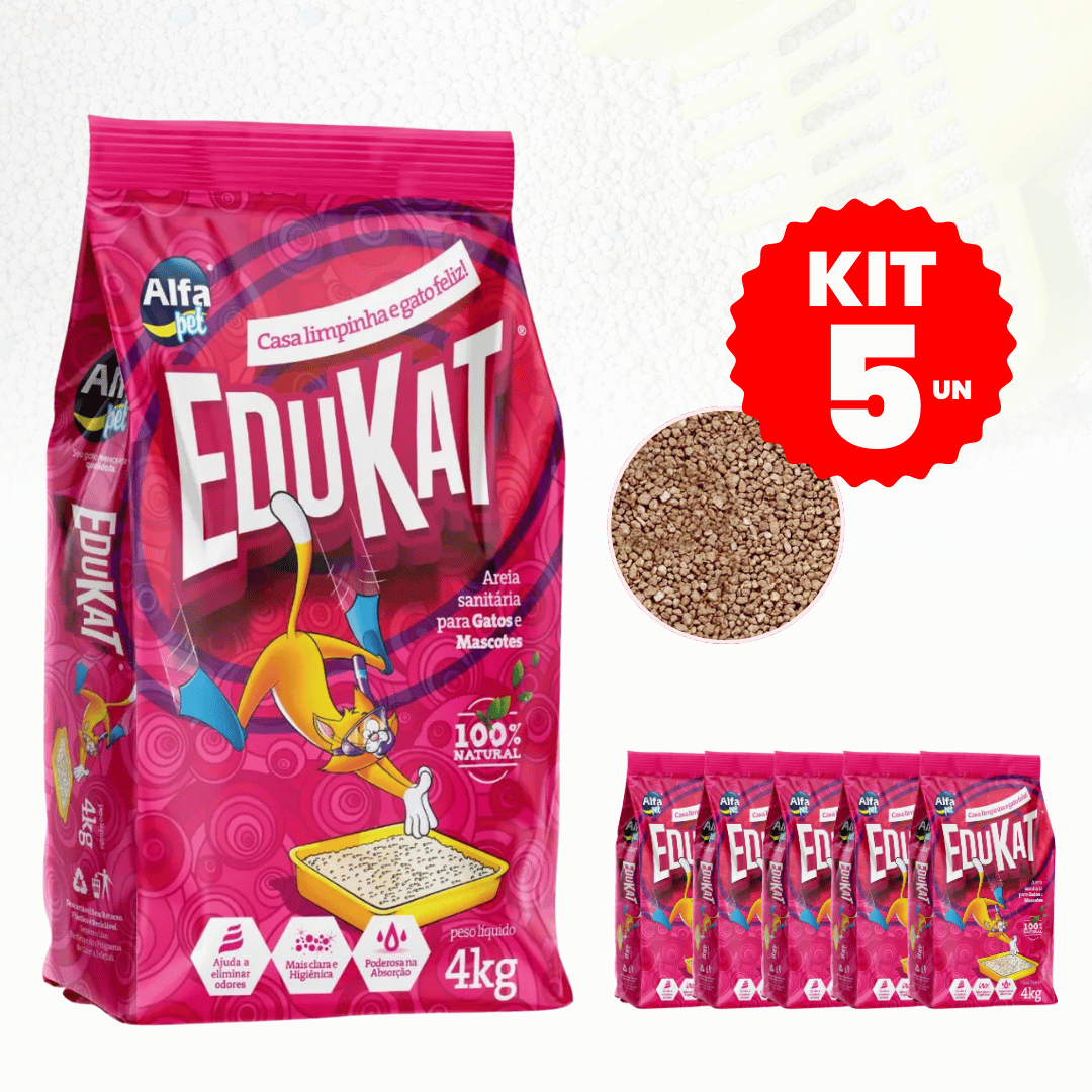 Kit 5 Areia Sanitária Edukat Higiênica Natural Para Gatos Pacotes Com 4Kg