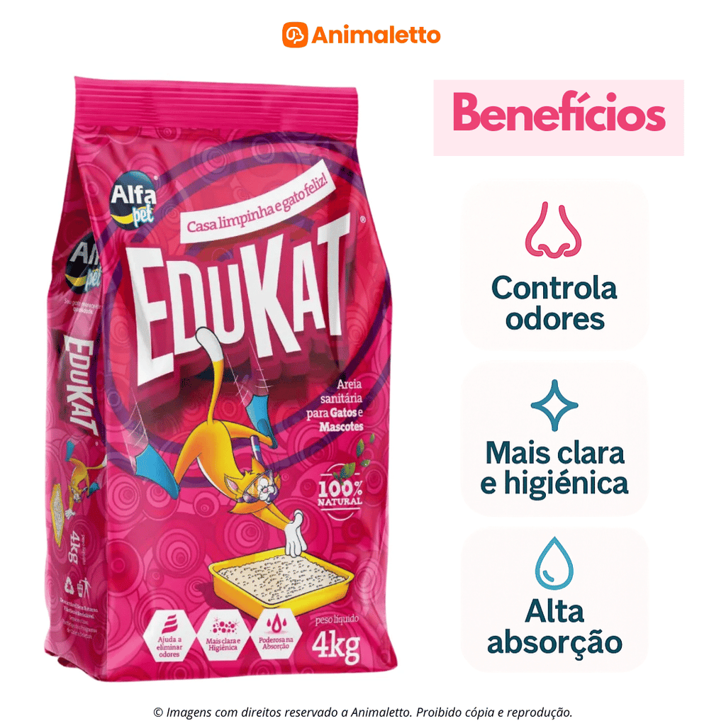 Kit 5 Areia Sanitária Edukat Higiênica Natural Para Gatos Pacotes Com 4Kg