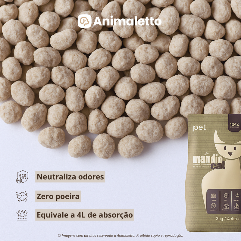 Kit 6 Areia Mandiocat Natural de Mandioca para Gatos 2kg Cada