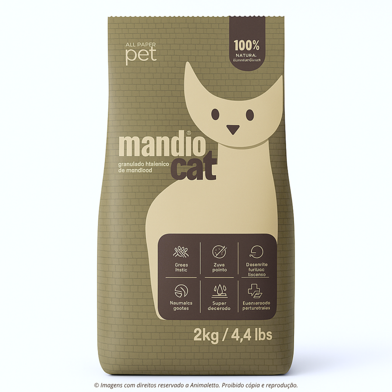 Kit 6 Areia Mandiocat Natural de Mandioca para Gatos 2kg Cada