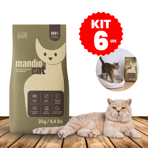 Kit 6 Areia Mandiocat Natural de Mandioca para Gatos 2kg Cada