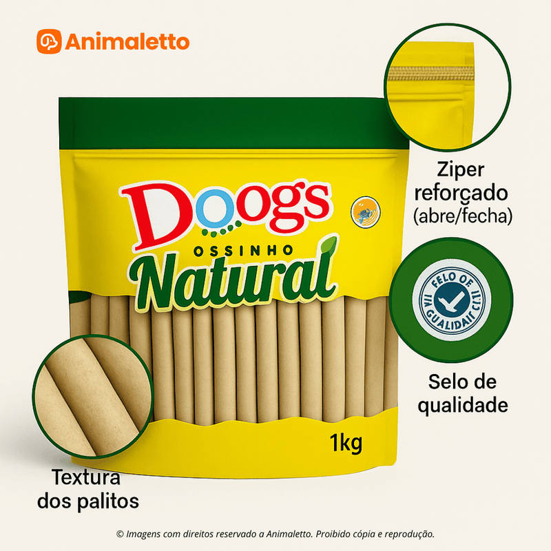 Petisco Doogs Ossinho Natural Palito 15mm 1kg para Cães