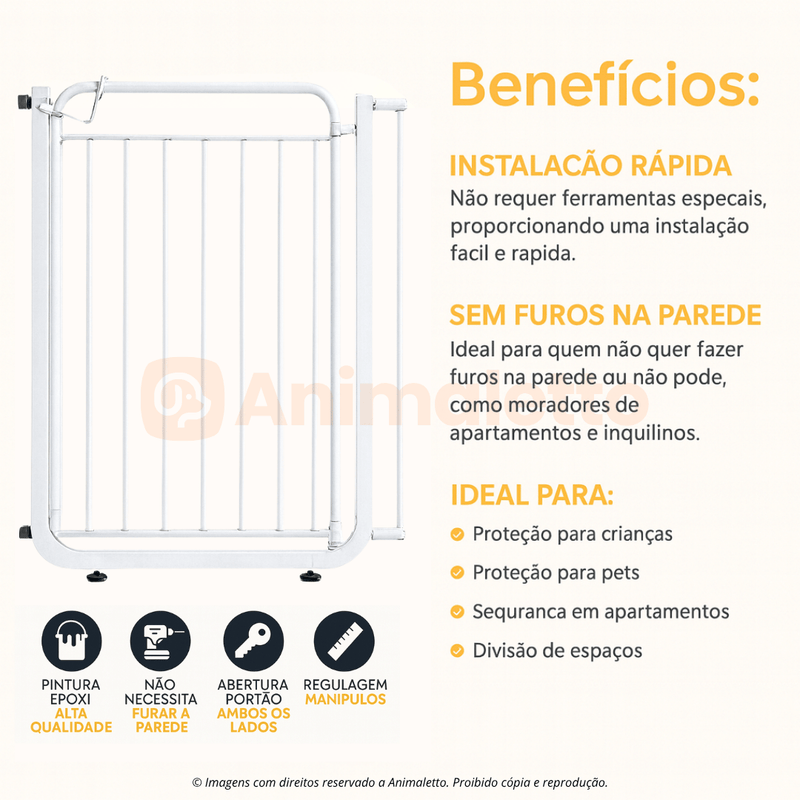 Portão Pet Proteção para Cães e Bebês Ajustável Com Extensão 70cm