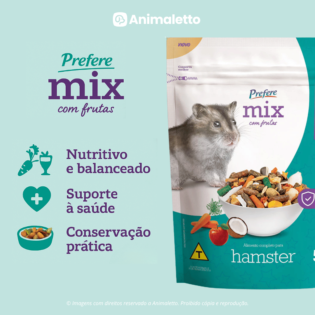 Ração Hamster Prefere Mix com Frutas 500g – Alimento Completo Super Premium
