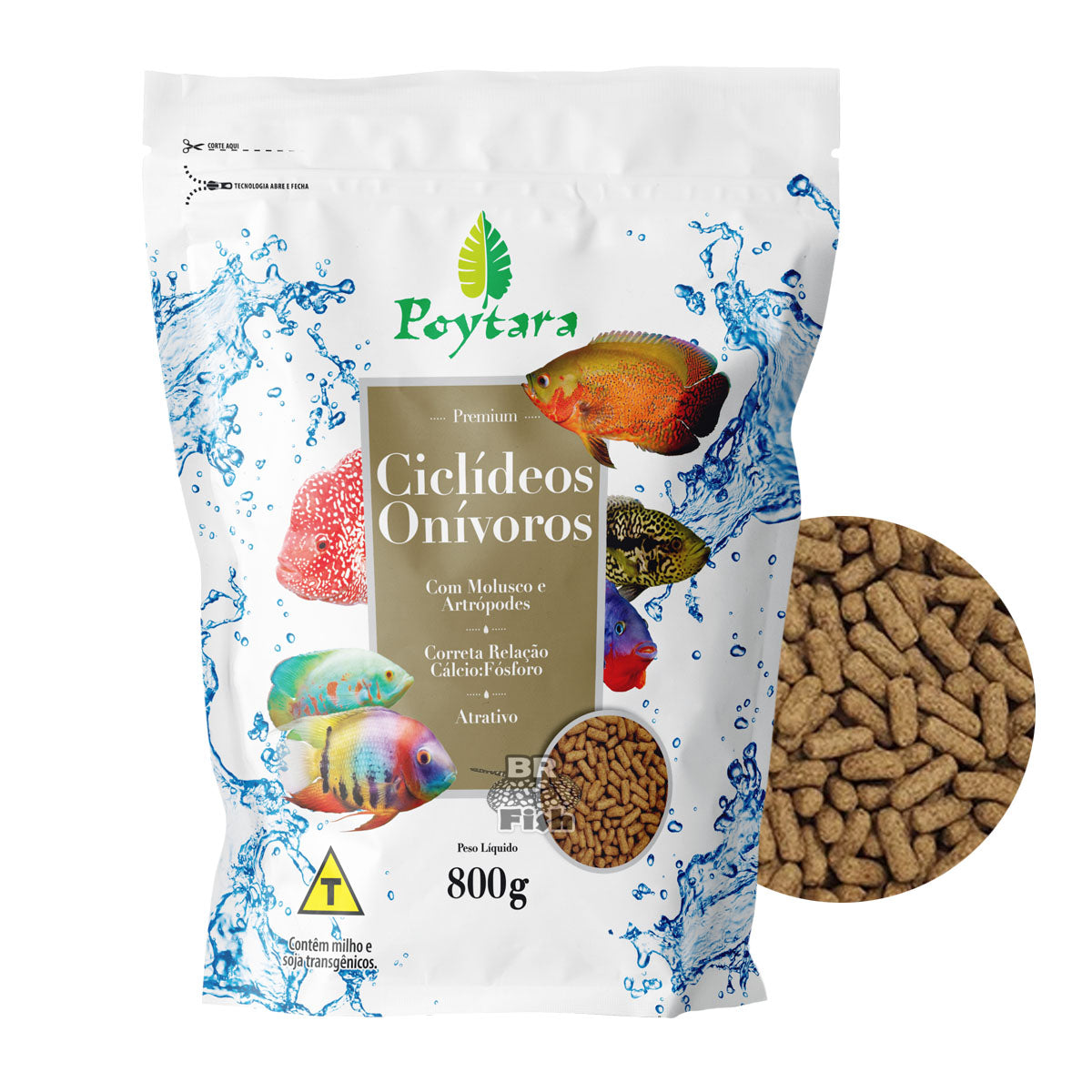 Ração Poytara Ciclídeos Onívoros Bagzip Alimento para Peixes 800g