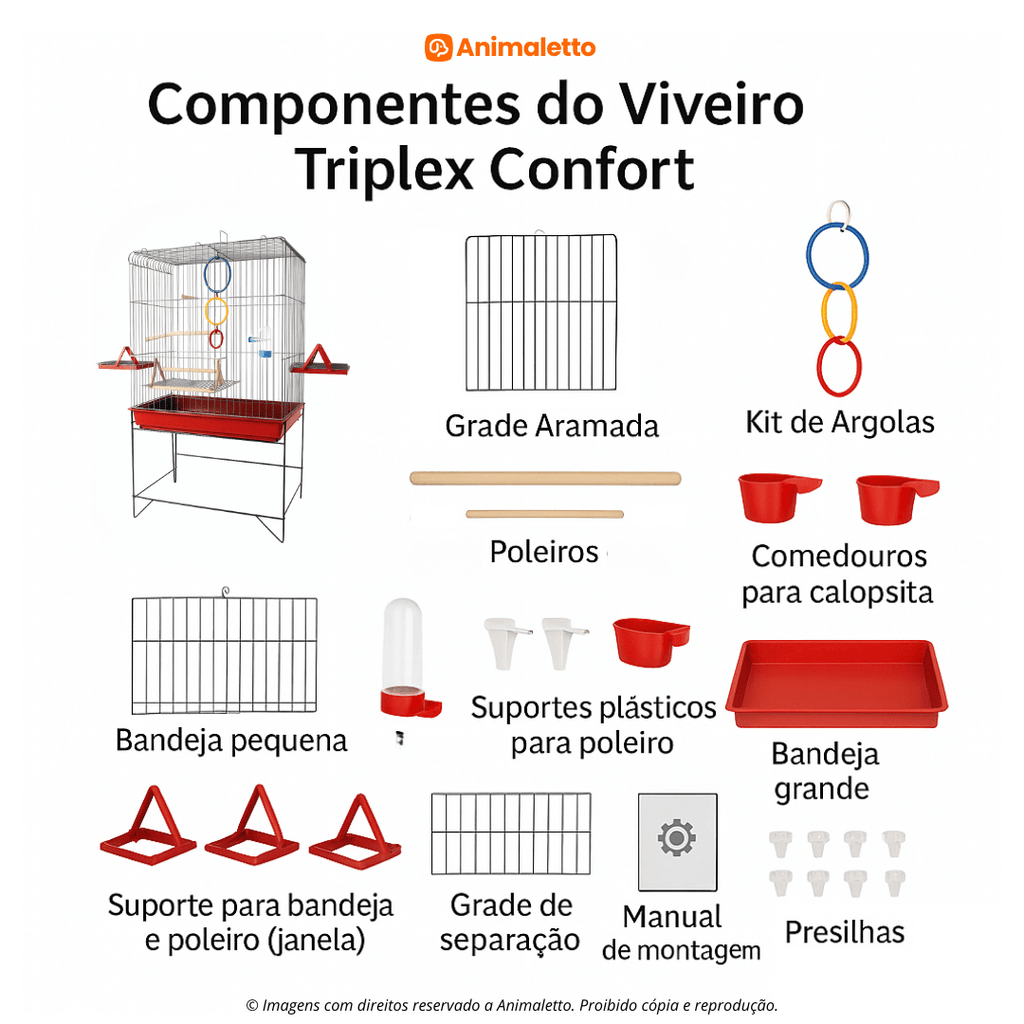 Viveiro Gaiola Para Calopsita Triplex Confort Completo Jel Plast
