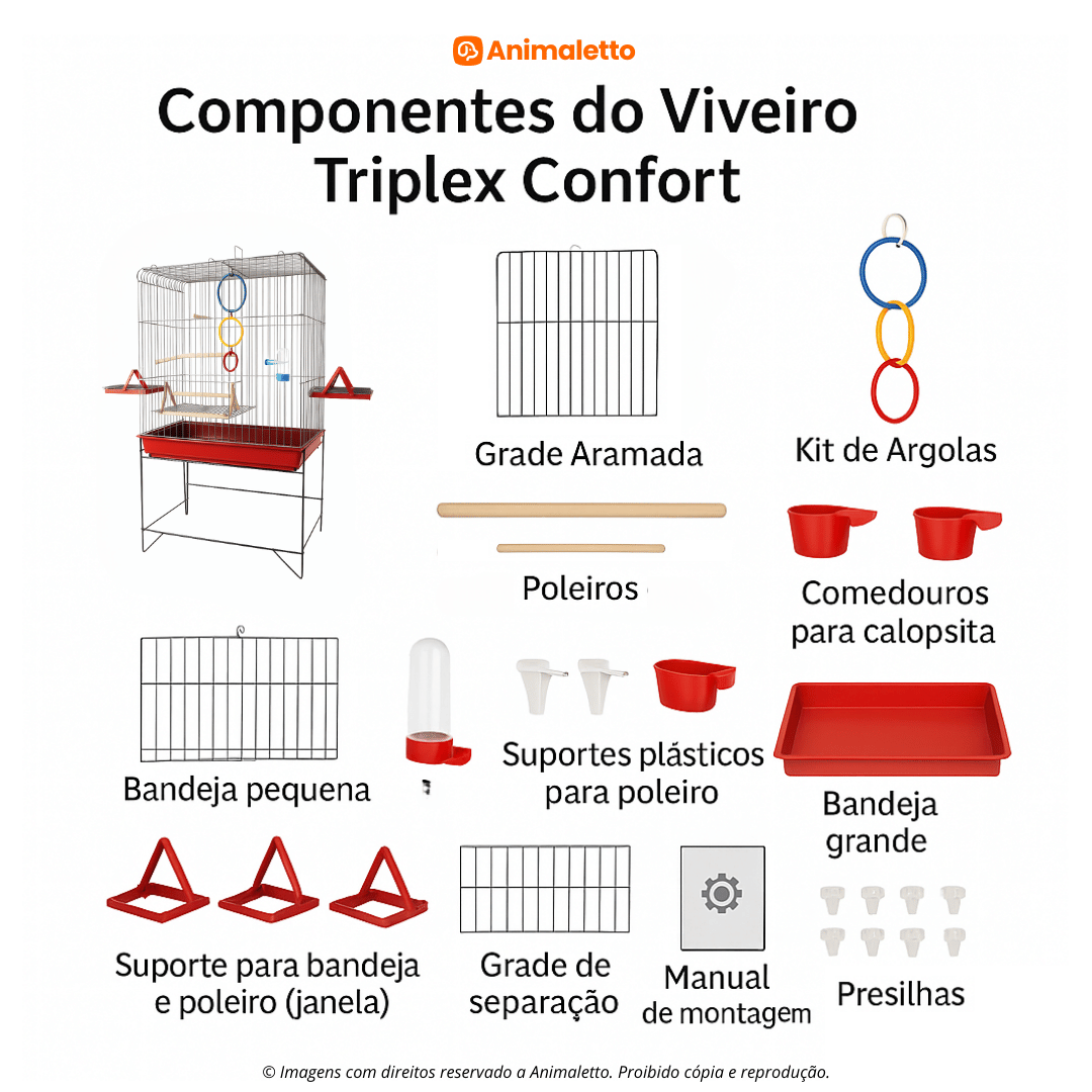 Viveiro Gaiola Para Calopsita Triplex Confort Completo Jel Plast