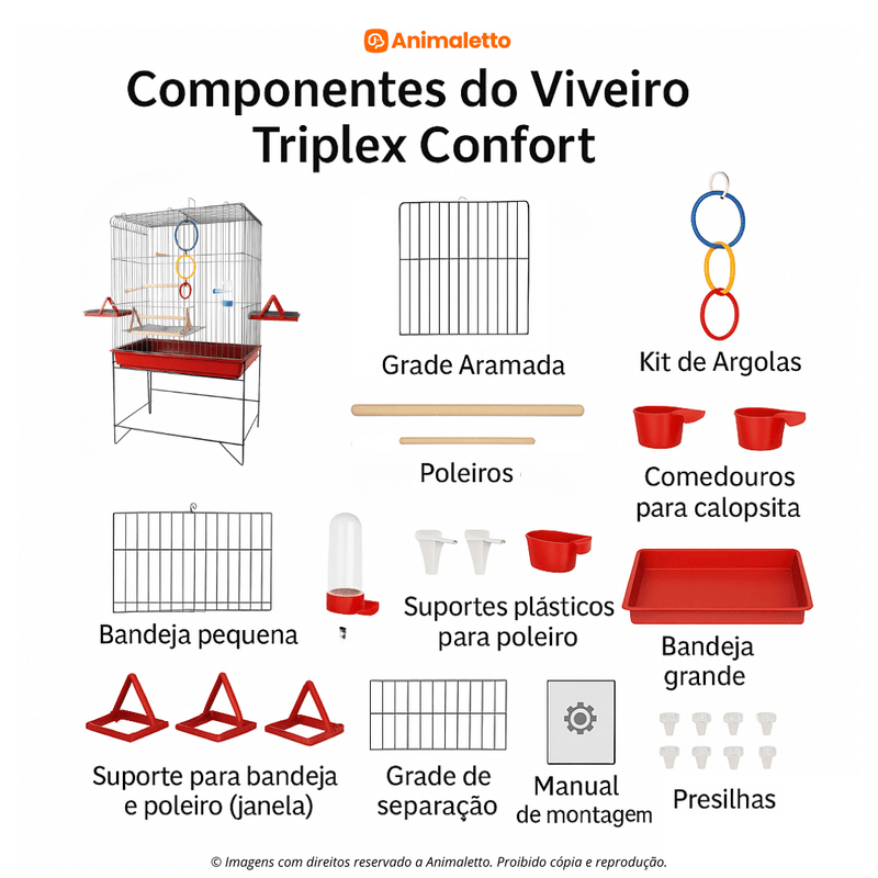 Viveiro Gaiola Para Calopsita Triplex Confort Completo Jel Plast