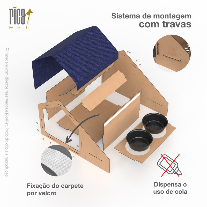 Casinha para Gatos com Comedouro e Arranhador Ricapet - Modelo 10