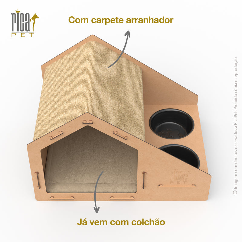 Casinha para Gatos com Comedouro e Arranhador Ricapet - Modelo 10