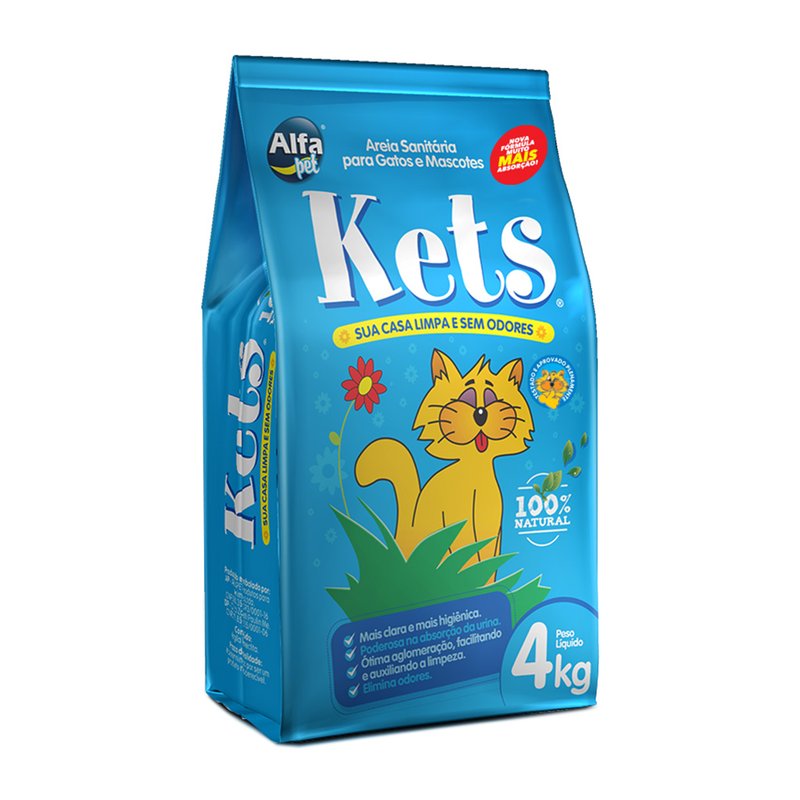 Areia Sanitária Para Gatos Kets Azul Kit com 5 Unidades - 4kg