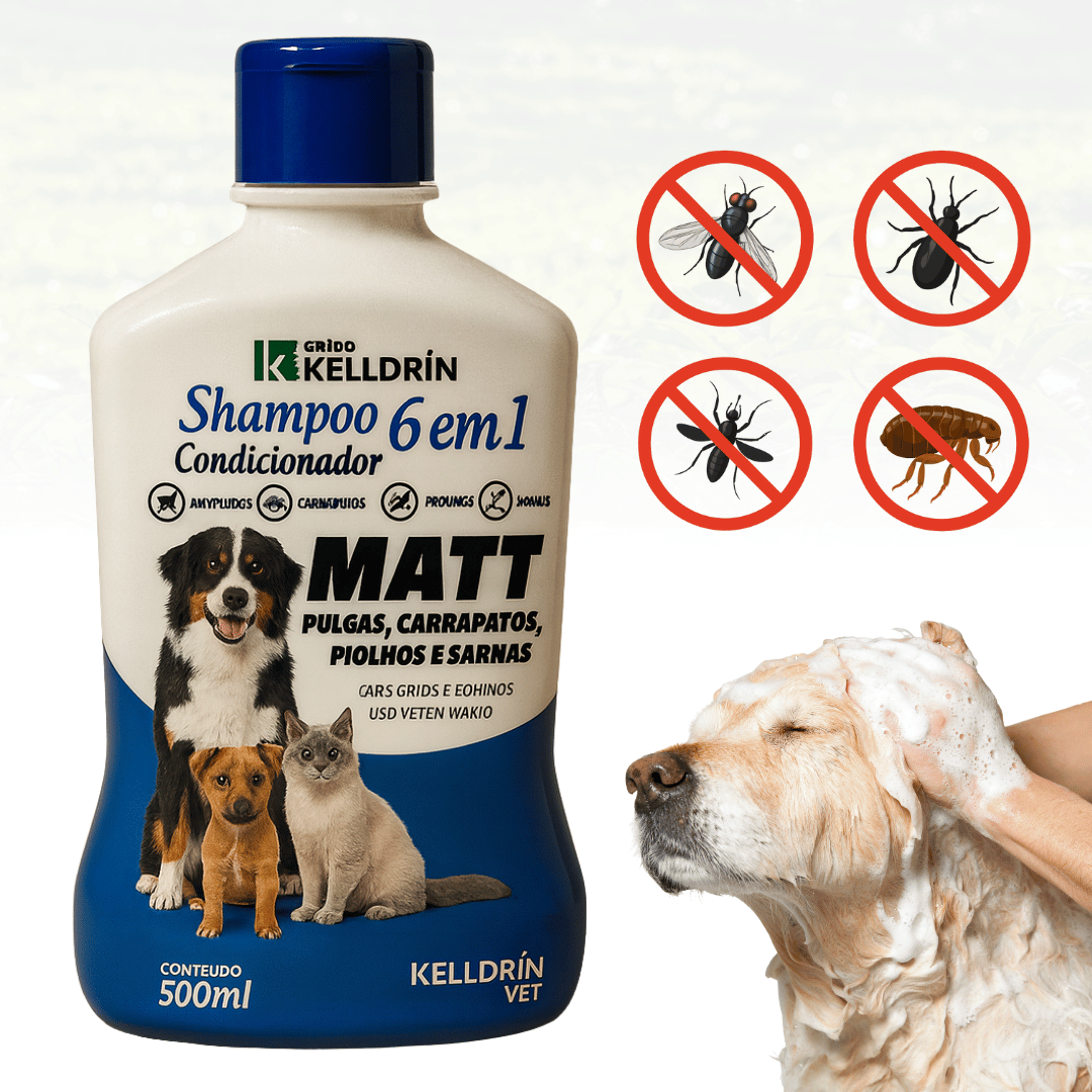 shampoo kelldrin matt 6 em 1 anti pulgas e carrapatos 500ml