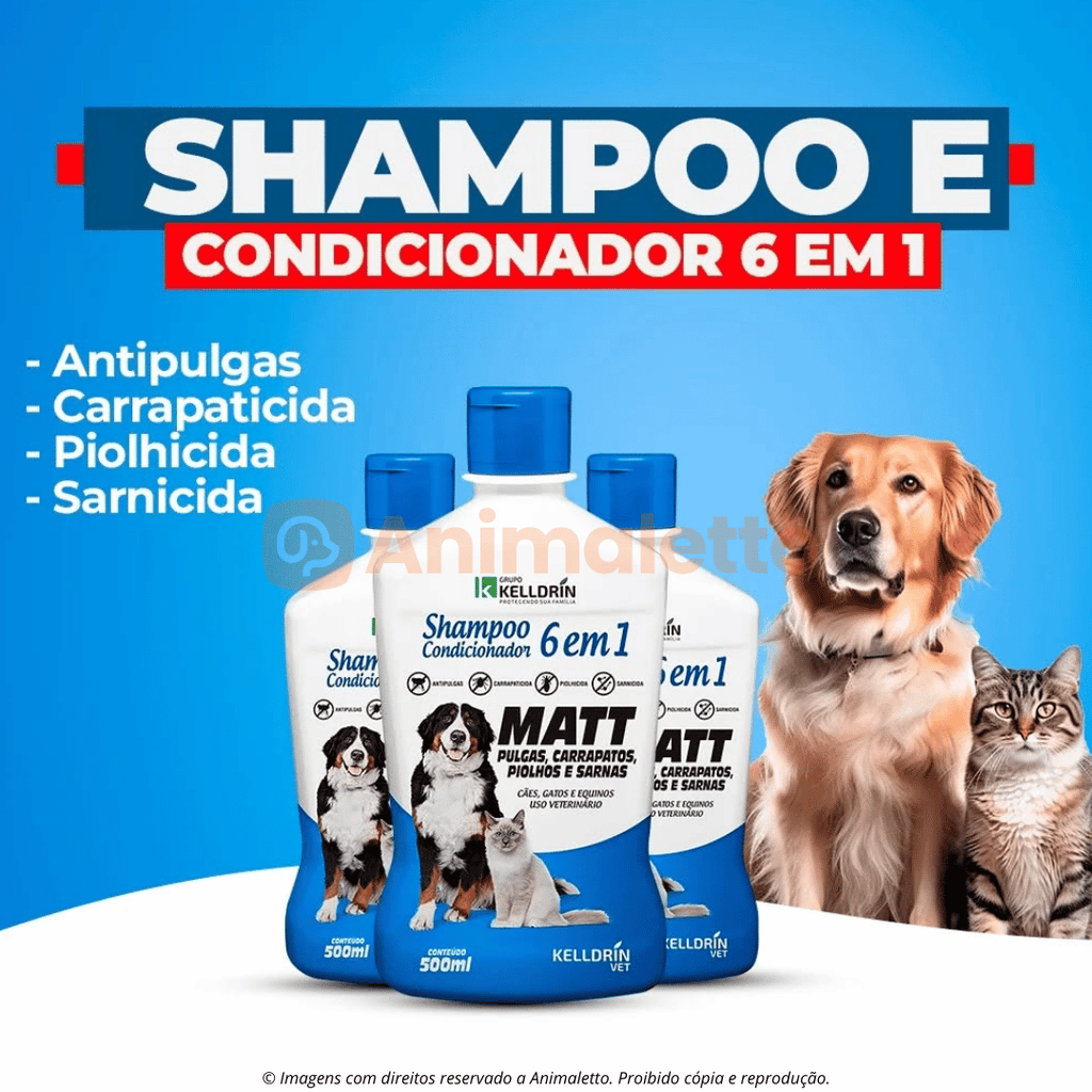 shampoo kelldrin matt 6 em 1 anti pulgas e carrapatos 500ml